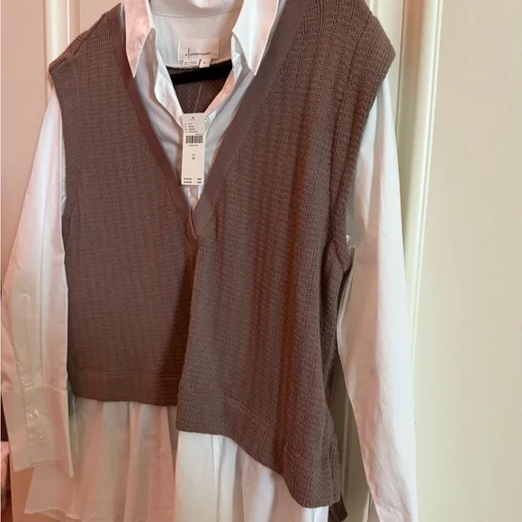 Brand-new with tags - Anthropologie Brown Knit Vest with White Shirt - Picture 2 of 3